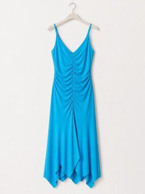 Women’s V-Neck Latin Ruched Spaghetti Strap Dress in Bright Blue, Size 12, NWT